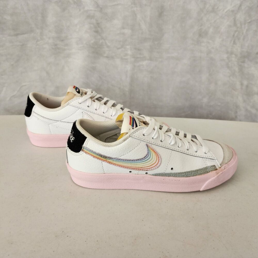 Nike Blazer Low '77 Sneaker Womens 5.5 Rainbow Swoosh Shoes Pink Mens 4 EU 36